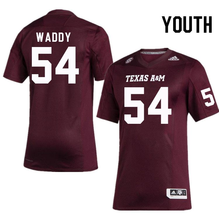 Youth #54 Jalen Waddy Texas A&M Aggies College Football Jerseys Stitched Sale-Maroon - Click Image to Close